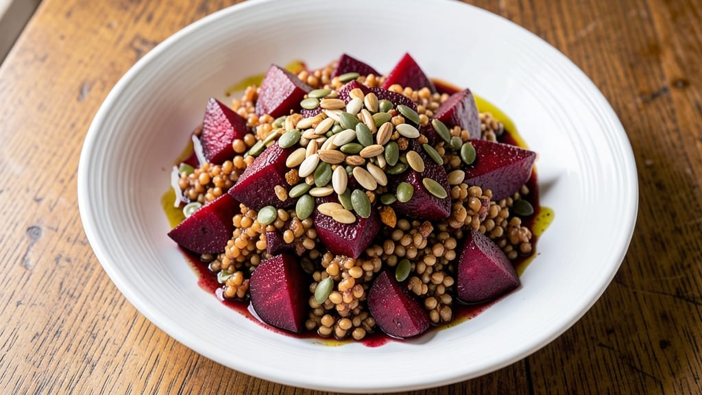 Beet Farro Salad Recipe: Earthy Sweetness With Crispy Toasted Seeds