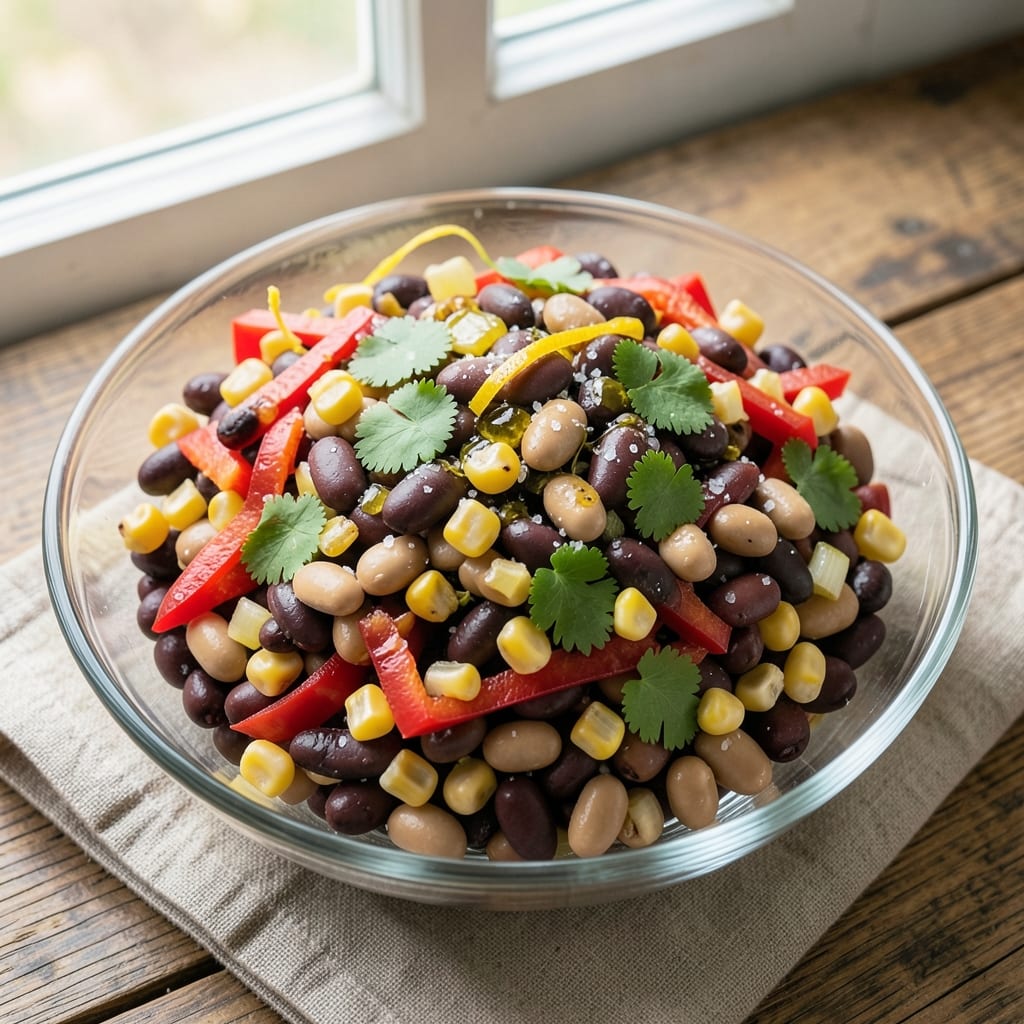 3 Bean Salad Recipe with Black Beans: Bold Pantry Protein With Toasted Corn Crunch