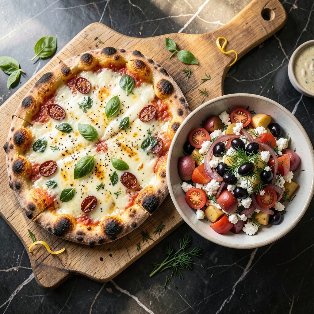 ABC Pizza Greek Potato Salad Recipe: Crispy Crust Topping and Herby Freshness