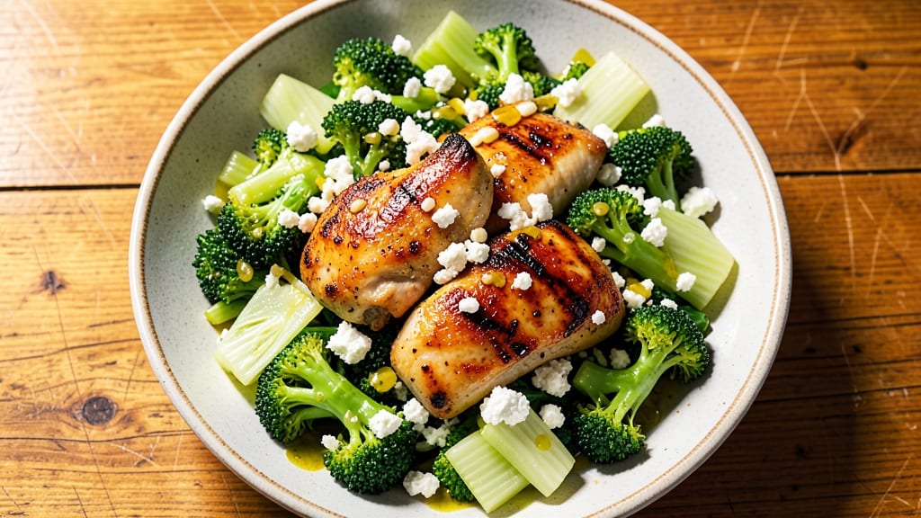 Garlicky Feta Broccoli Chicken Salad Recipe: Bold Flavors With Crunchy Celery Crowns