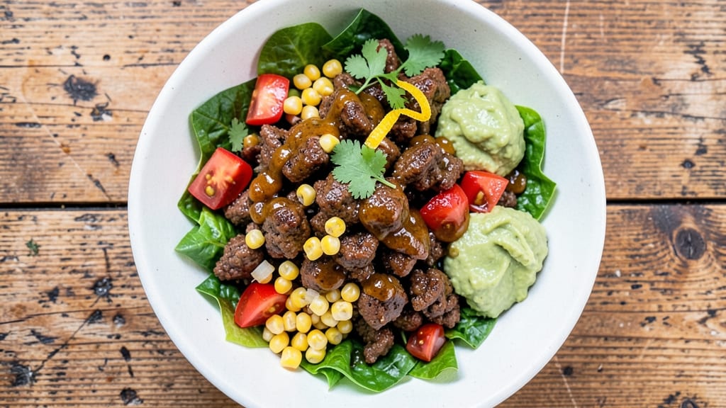 Beef Taco Salad Bowl Recipe: Crunchy Celery Crowns Over Smoky Beef and Cheesy Bliss