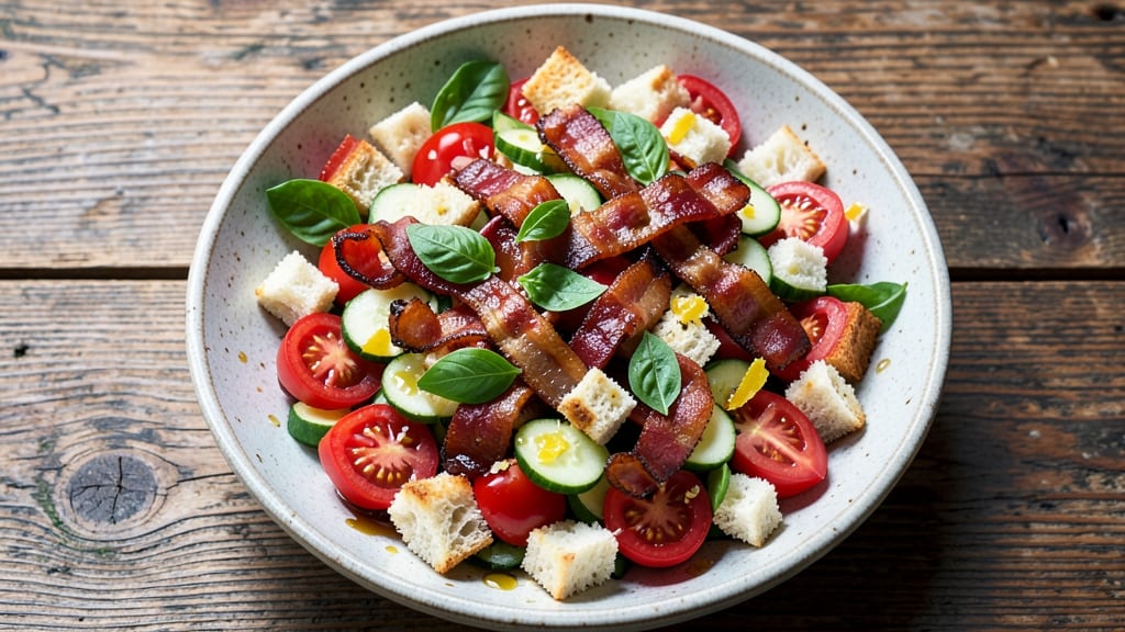 BLT Panzanella Salad Recipe: Crispy Croutons and Smoky Bacon Crunch