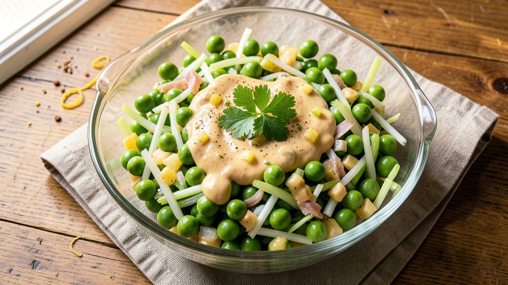 Kincaid's Pea Salad Recipe: Crisp Celery Crowns and Tangy Anchovy Cream