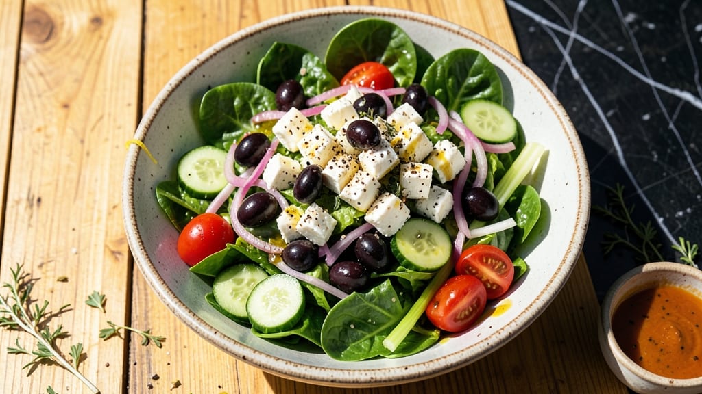 Big Greek Salad Recipe: Crisp Celery Crowns and Tangy Feta Crunch