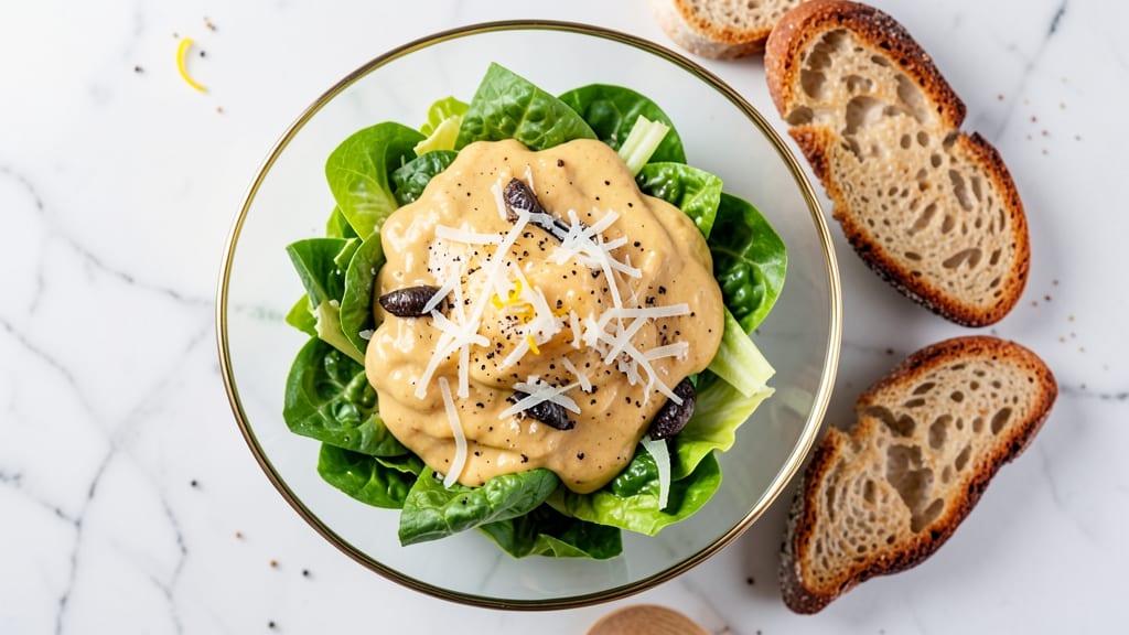 Caesar Salad Recipe: Crispy Croutons and Parmesan Shards Over Creamy Dressing Bliss
