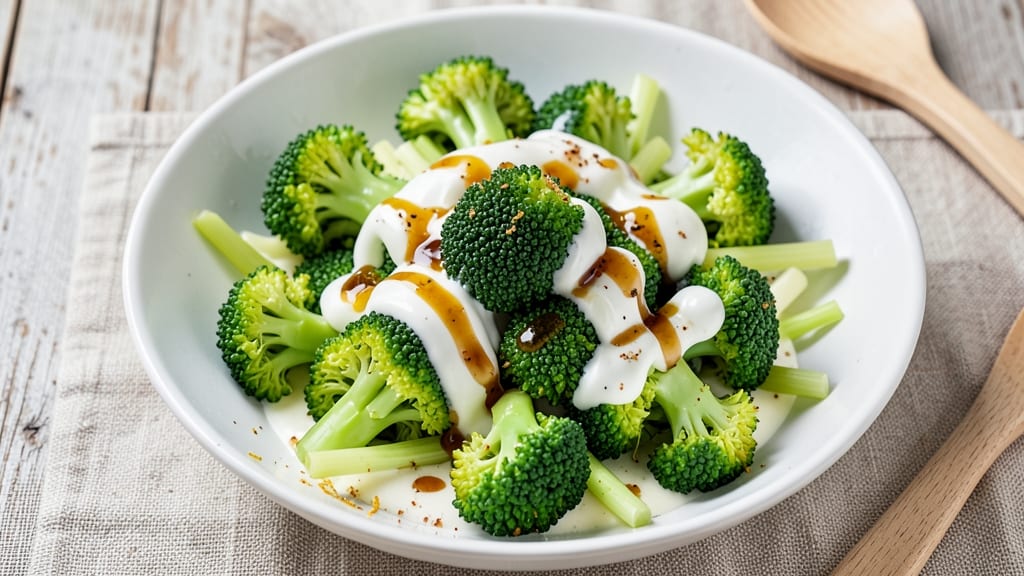 Blanched Broccoli Salad Recipe: Crisp-Topped Creaminess With Celery Crown Crunch