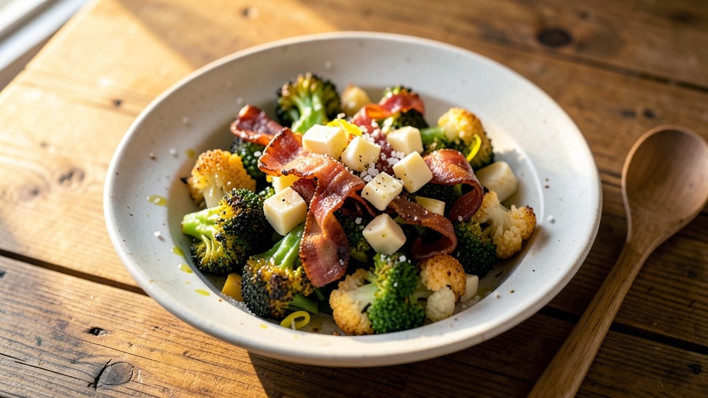 Broccoli Cauliflower Bacon Cheese Salad Recipe: Crispy Bacon Bites and Melty Cheese Harmony