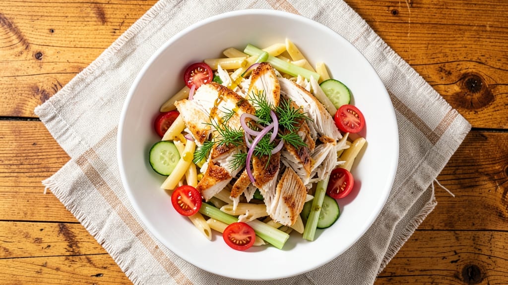 Costco Rotisserie Chicken Greek Pasta Salad Recipe: Shredded Chicken Meets Crisp Celery Crowns
