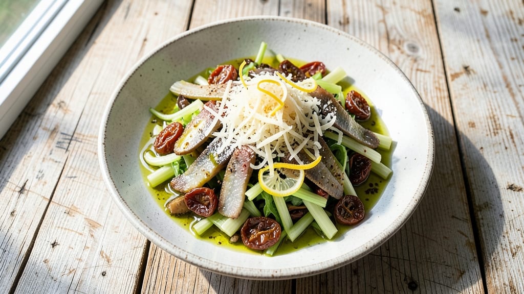 Best Italian Salad Recipe Ever: Crisp Celery Crowns Over Tangy Anchovy-Parmesan Bliss