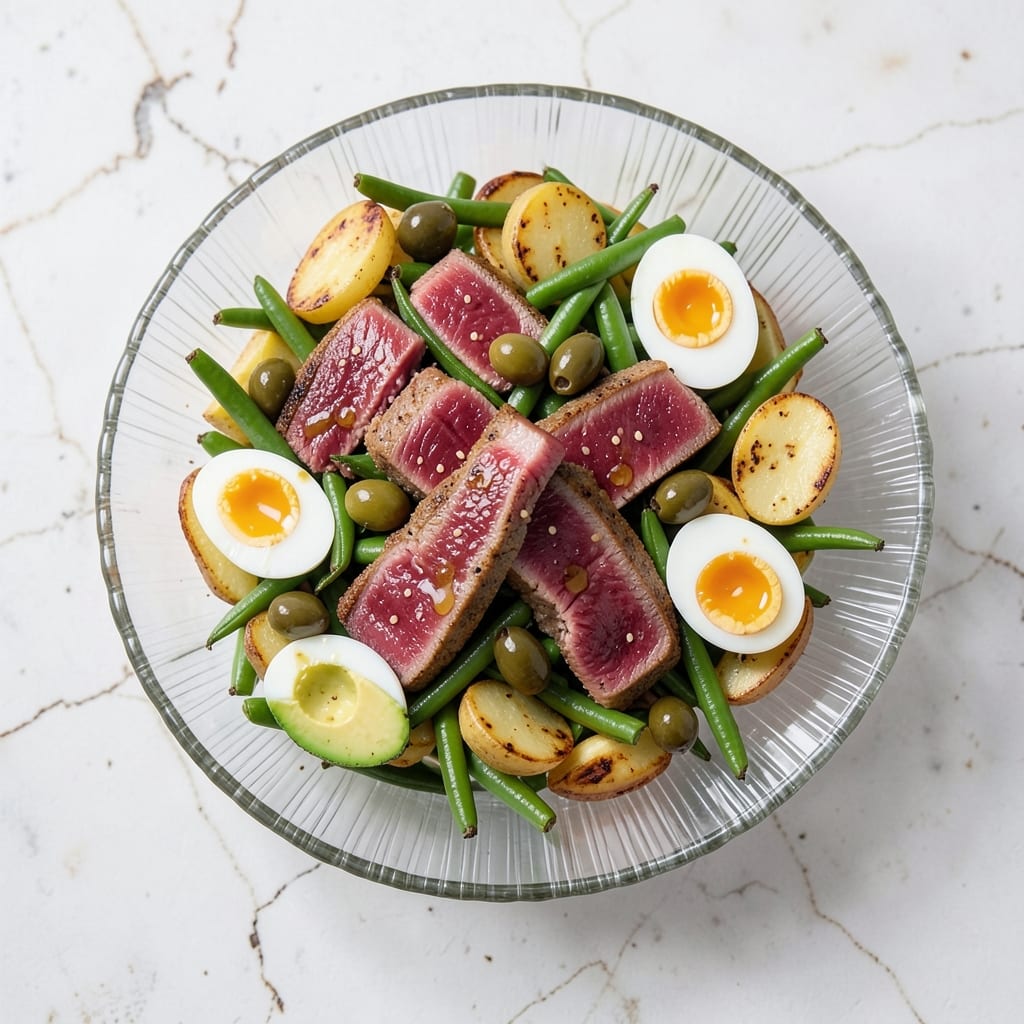 Ahi Tuna Nicoise Salad Recipe: Seared Rare with Crispy Potato Layers