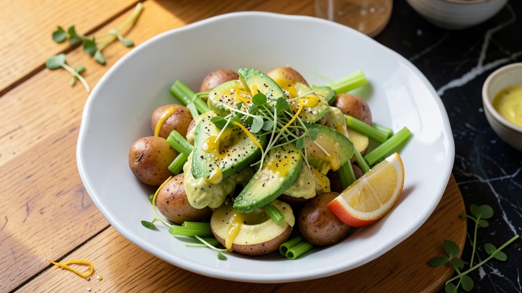 Avocado Potato Salad Recipe: Creamy Avocado Base With Crisp Celery Crowns