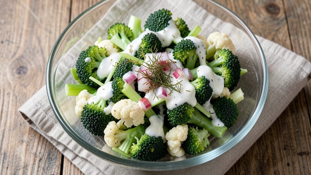 Broccoli Cauliflower Salad Recipe With Miracle Whip: Crunchy Celery Crowns Over Creamy Ranch Bliss