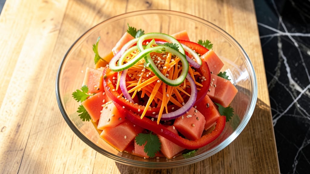 Asian Papaya Salad Recipe: Tangy Lime Dressing and Crunchy Peanut Crunch