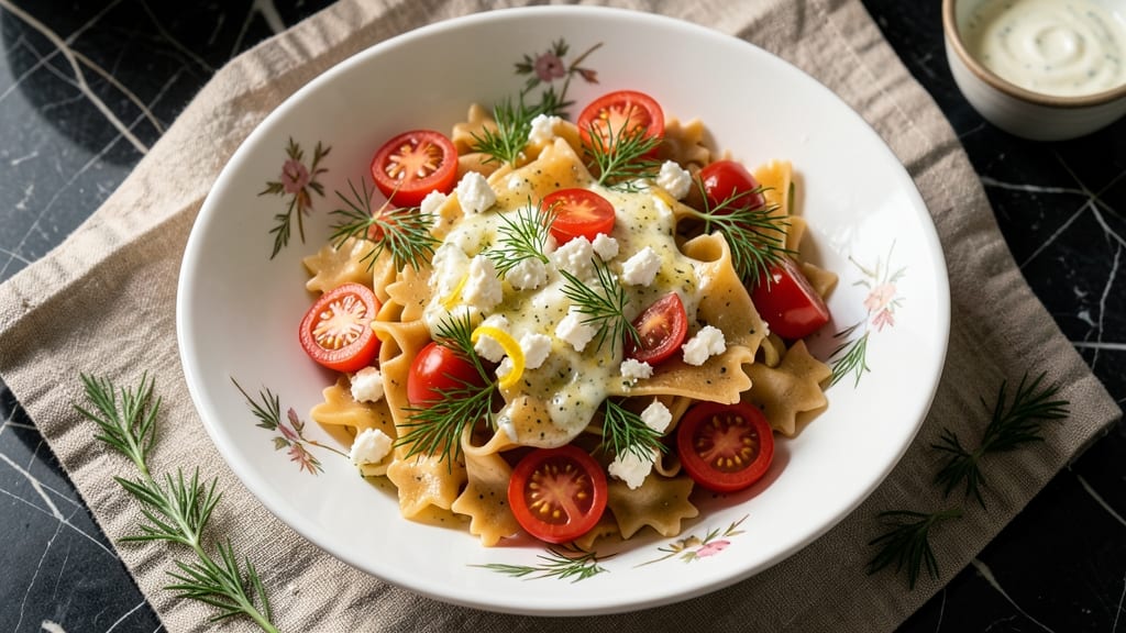 Bow Tie Pasta Salad Recipe With Feta: Feta-Creamed Lemon Dill Freshness