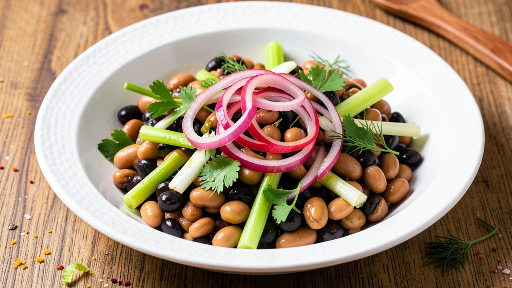 Bean Salad Lunch Recipe: Crunchy Celery Crowns Over Creamy Herb Velout Bliss