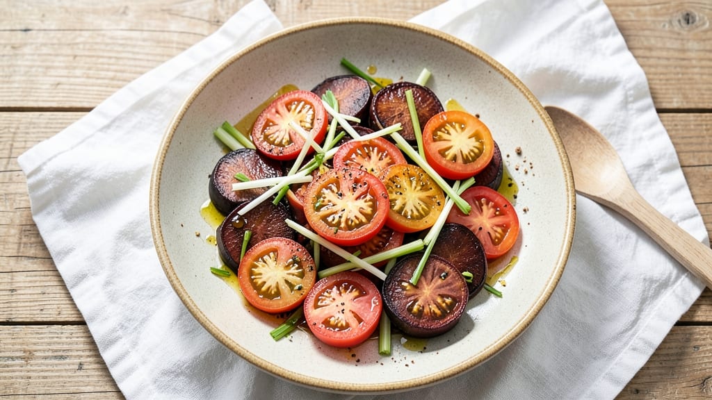 Beet and Tomato Salad Recipe: Earthy Sweetness With Crunchy Celery Crowns