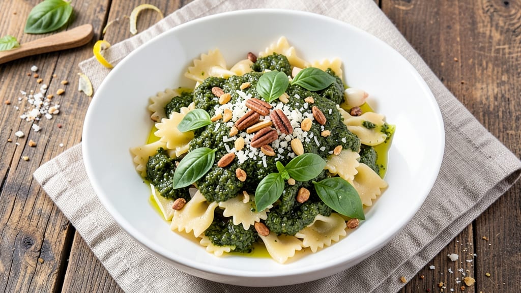 Basil Bowtie Pasta Salad Recipe: Herby Pesto Pop and Celery Crown Crunch