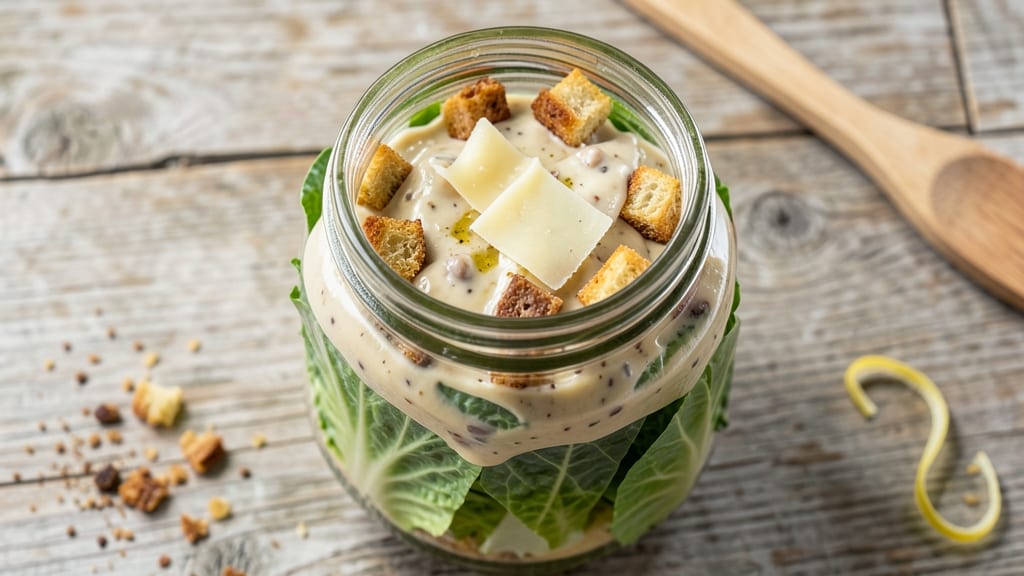 Caesar Salad Mason Jar Recipe: Layered Crunch and Creamy Anchovy Bliss