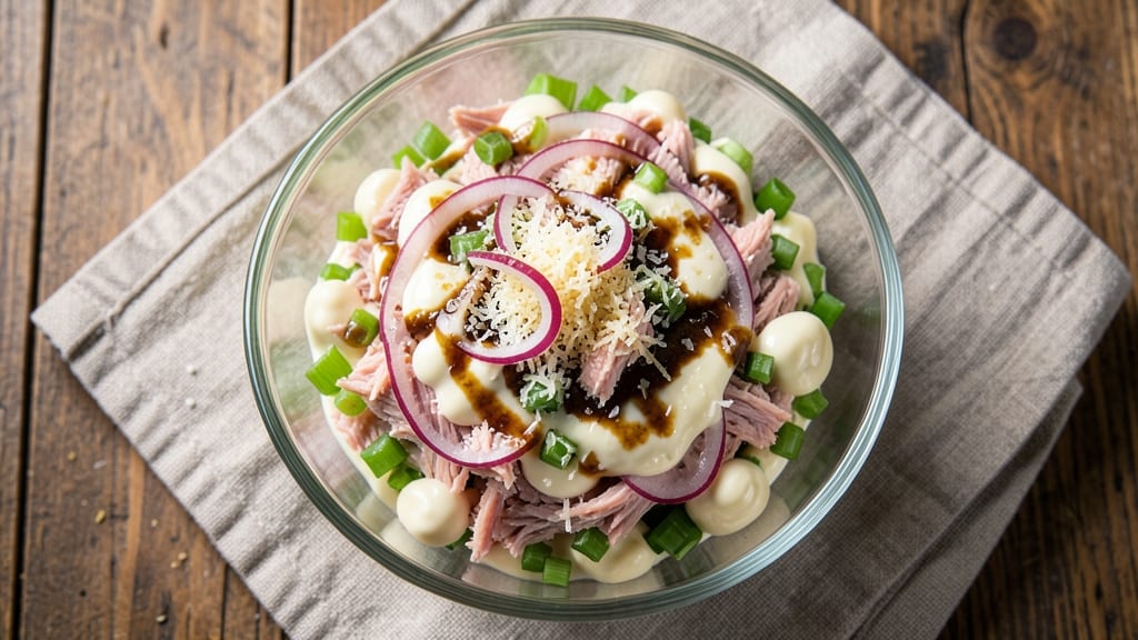 Basic Tuna Fish Salad Recipe: Crisp Celery Crowns and Bold Anchovy Parmesan Zing