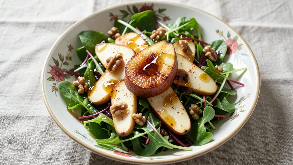 Baked Pears Salad Recipe: Warm Spiced Fruit Over Crisp Greens