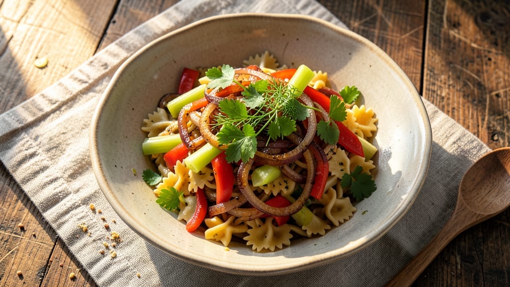 Brunch Pasta Salad Recipe: Crisp Celery Crowns Over Creamy Lemon Herb Velout