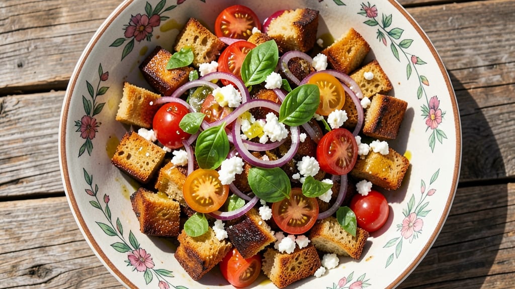 Barefoot Contessa's Greek Panzanella Salad Recipe: Crispy Bread Cubes Meet Juicy Tomatoes