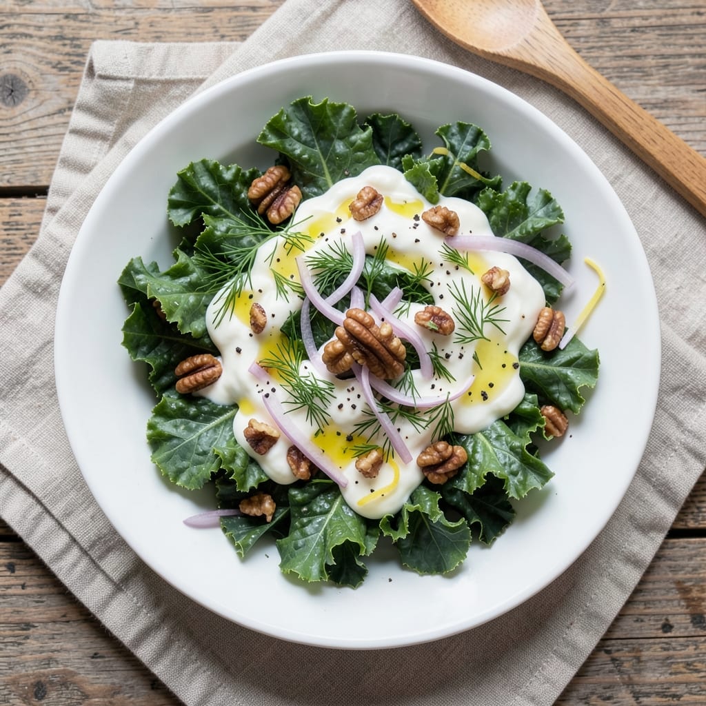 131 Main Restaurant Kale Salad Recipe: Creamy Lemon-Dill Dressing with Toasted Pecans