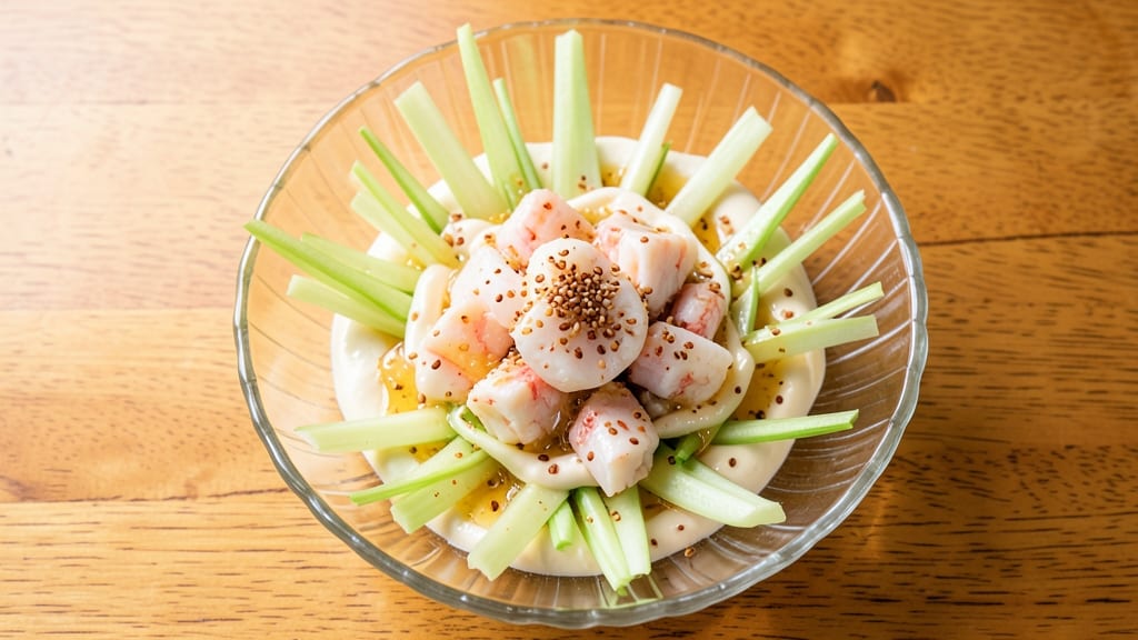 Authentic Kani Salad Recipe: Crisp Celery Crowns Over Creamy Crab Velout