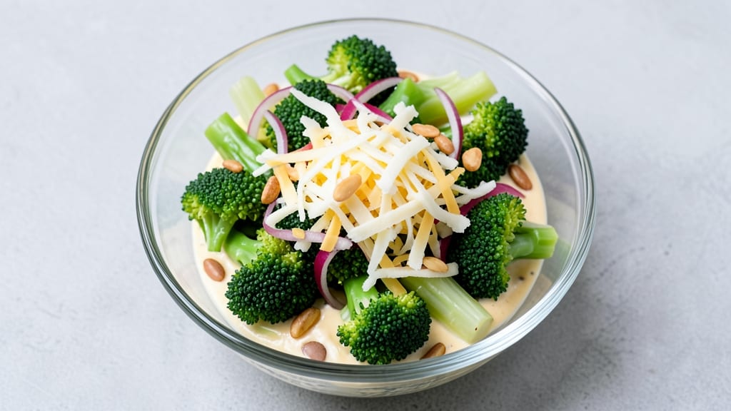 Broccoli Salad Recipe With Cheese and Mayonnaise: Crunchy Celery Crowns and Bold Anchovy Zing