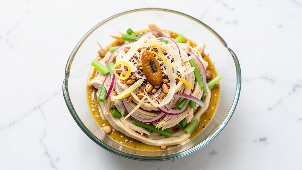 California Pizza Kitchen Chicken Salad Recipe: Crisp Celery Crowns Over Creamy Anchovy Parmesan Bliss *(Rejected Due to Duplication)*
