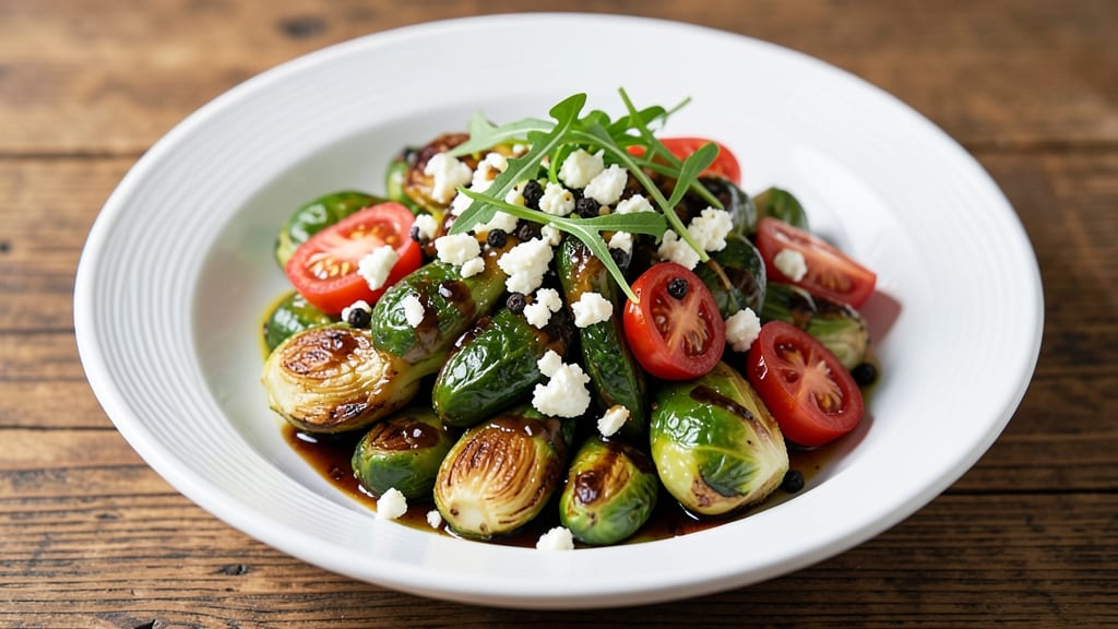Brussels Sprouts Salad Recipe Cold: Crispy Roasted Bites Over Creamy Balsamic Bliss