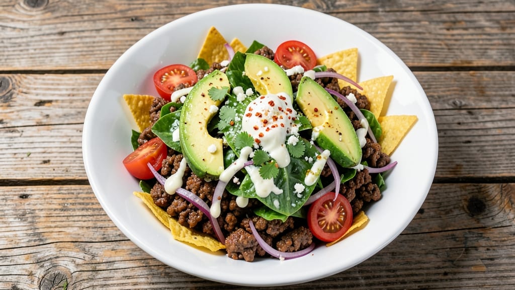 Authentic Mexican Taco Salad Recipe: Crunchy Tortilla Chips and Spicy Salsa Layers