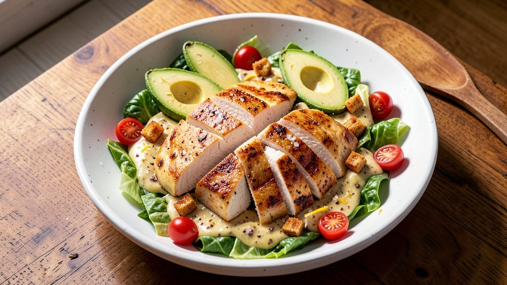 Avocado Chicken Caesar Salad Recipe: Creamy Avocado Ranch Meets Grilled Chicken Crunch